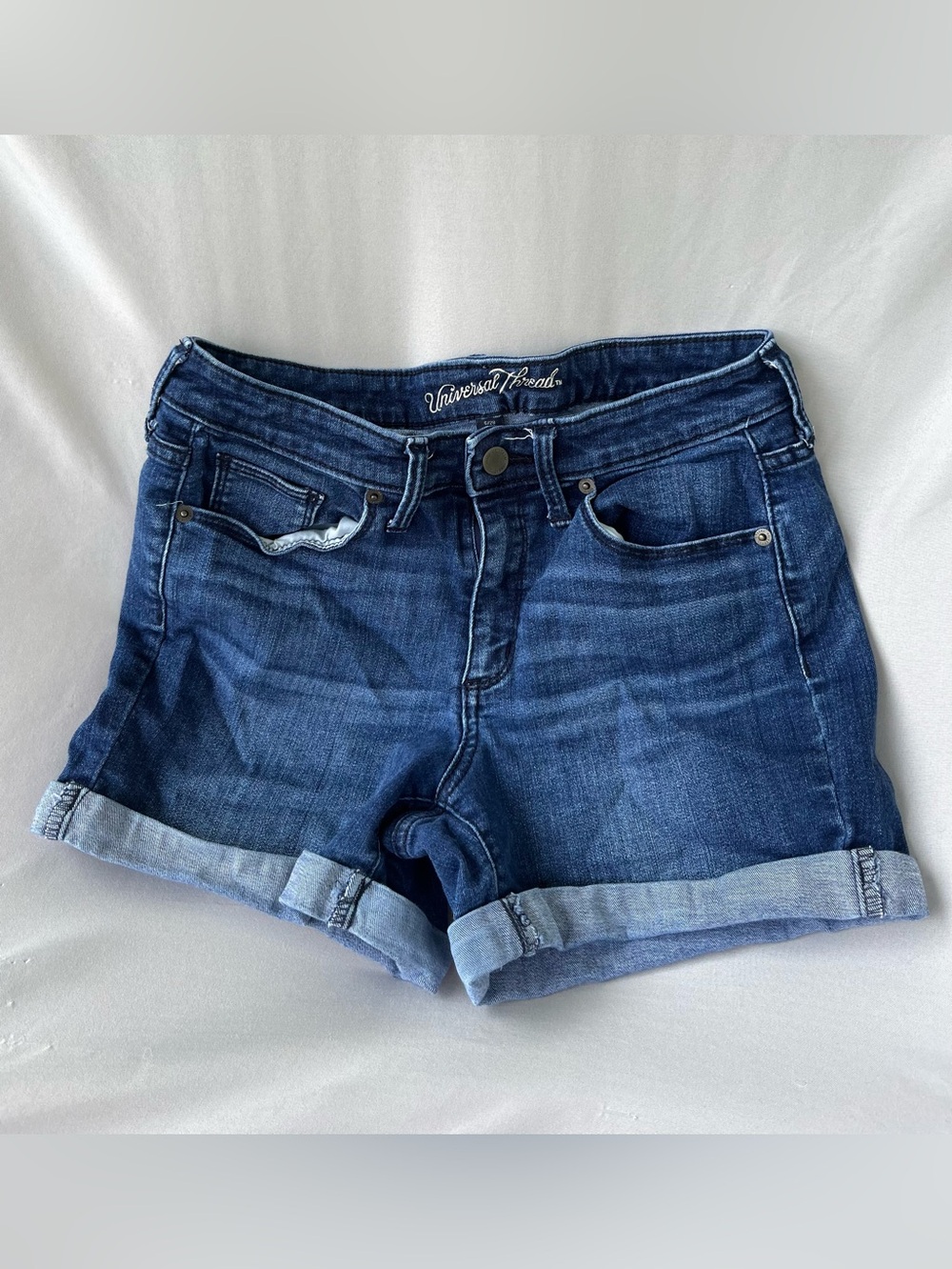 Universal Thread Indigo Blue Rolled-Hem Denim Shorts